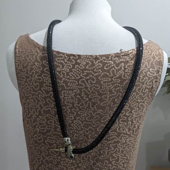 VTG DL AULD blue eyeled black snake, mesh choker necklace, belt or bracelet - Picture 8 of 16